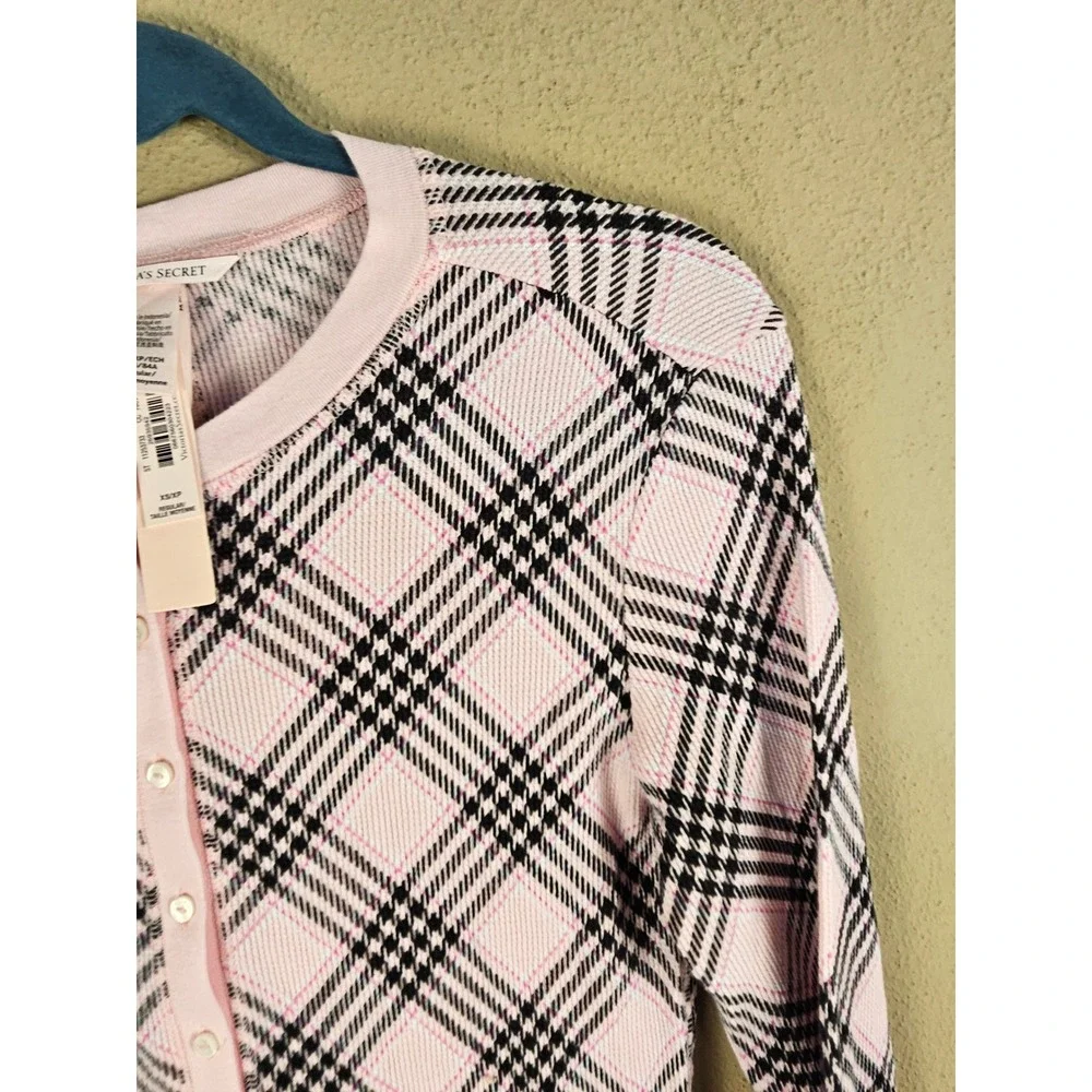 NWT Victoria's Secret Pink Black Plaid Thermal Long John Pajamas‎ Romper XS